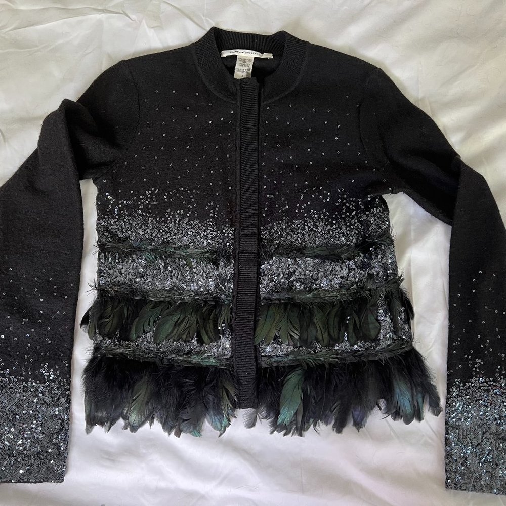 DVF Cashmere, Ostrich Feather, and Sequin Sweater
